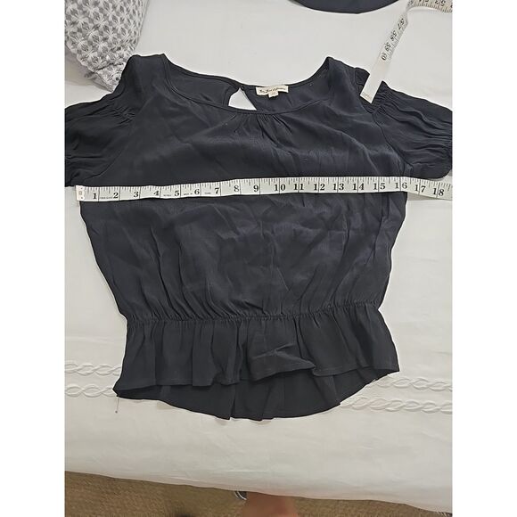 For LOVE & LEMONS Puff Sleeve Blouse Womens Xs Black Keyhole Top Viscose - Picture 5 of 8